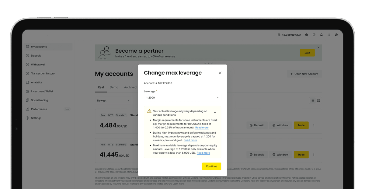 Change the maximum trading leverage in your AthenaAvo Personal Area.